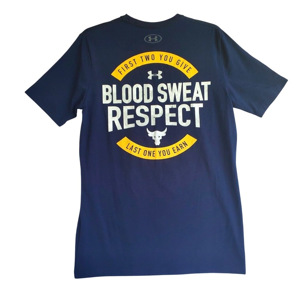 Under Armour Project Rock Men's Small Navy Blue Blood Sweat Respect BSR T-Shirt